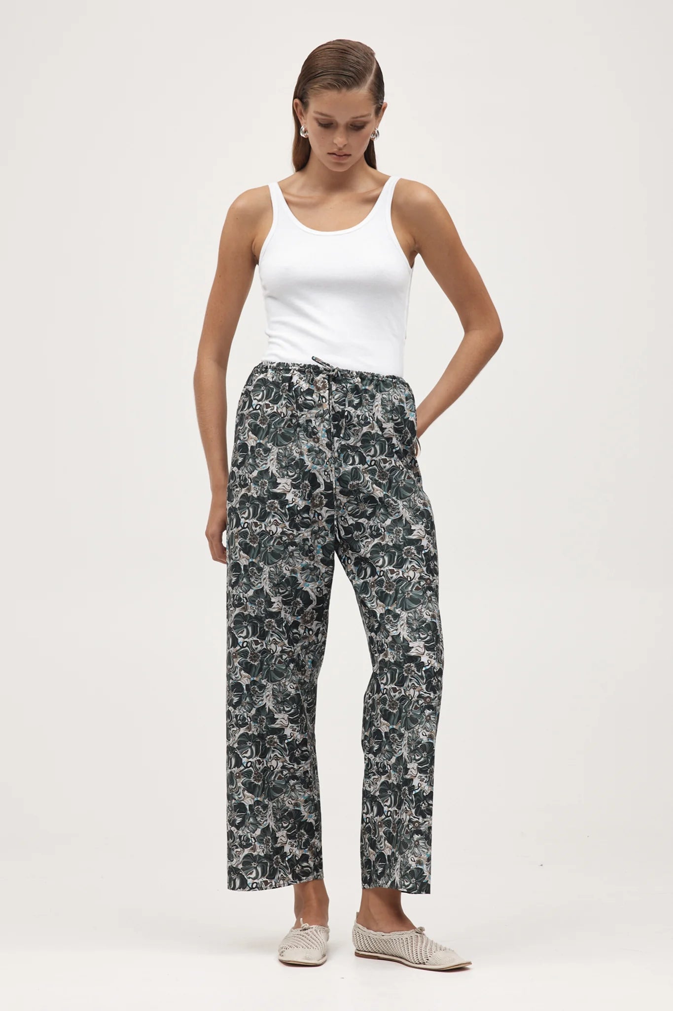 Marle Renee Pant - Cotton- Flora Marble Formal Linen Trousers