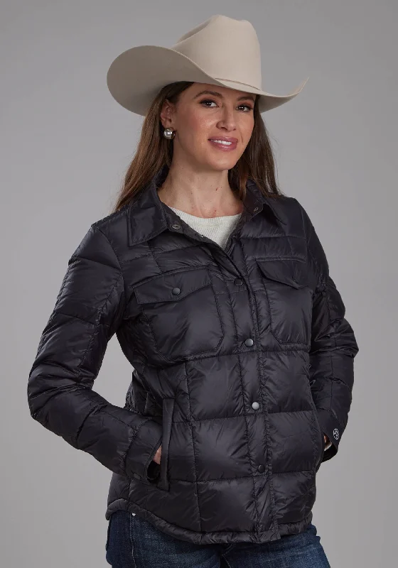 2165 BLACK NYLON SHIRT JACKET Quilted Jacket Puffer Jacket Insulated Jacket