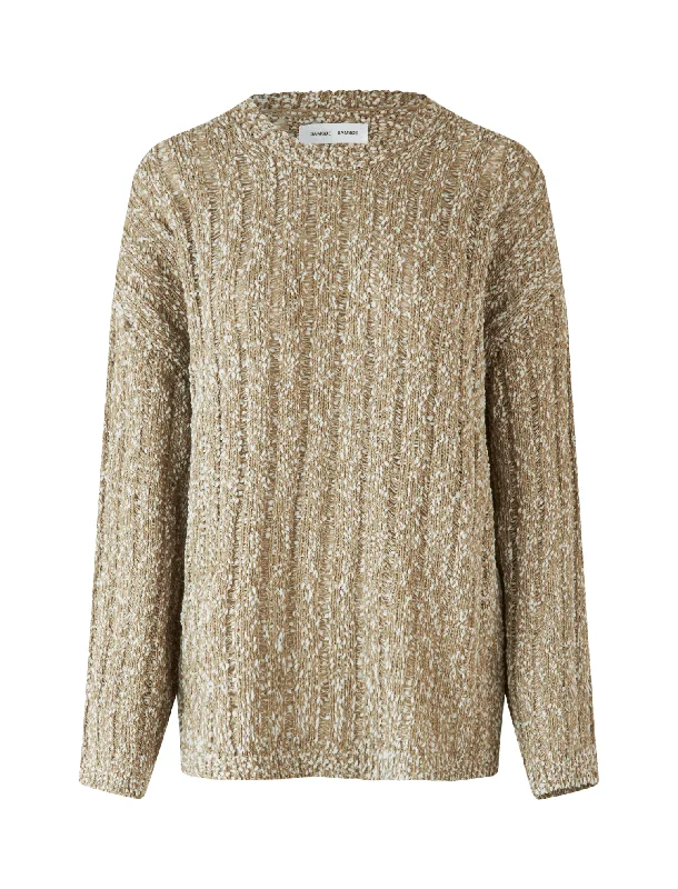 Julia Crew Neck Knit Sweater Mesh Blend Leather Blend Suede Blend