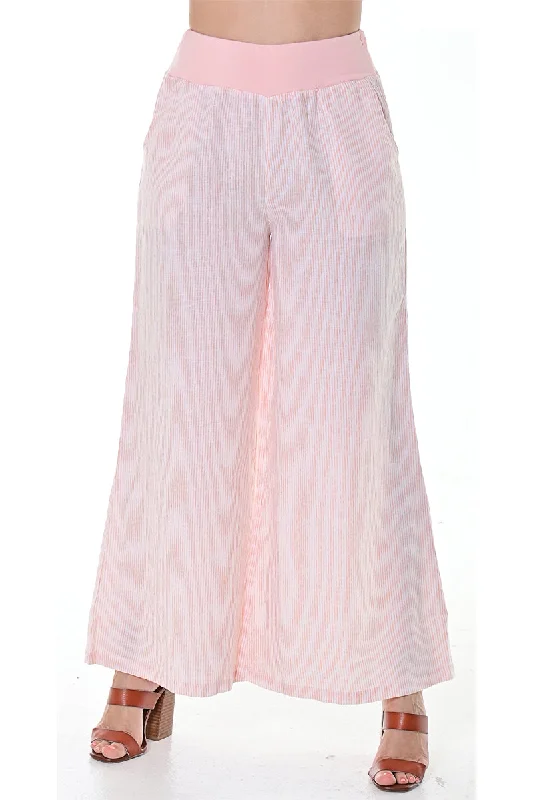 Azucar Ladies Extra Wide Leg 100% Linen Pants w/Pockets Elastic Waist Band and Stripes in (2) Colors-LLWP113S Fashionable Work Pants Azucar Ladies Extra Wide Leg 100% Linen Pants w/Pockets Elastic Waist Band and Stripes in (2) Colors-LLWP113S Fashionable Work Pants