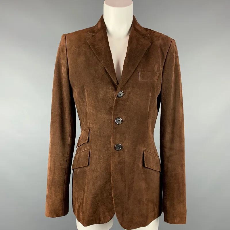 RALPH LAUREN Black Label Size 10 Brown Suede Riding Jacket Zippered Front Buttoned Front Snap Front RALPH LAUREN Black Label Size 10 Brown Suede Riding Jacket Zippered Front Buttoned Front Snap Front