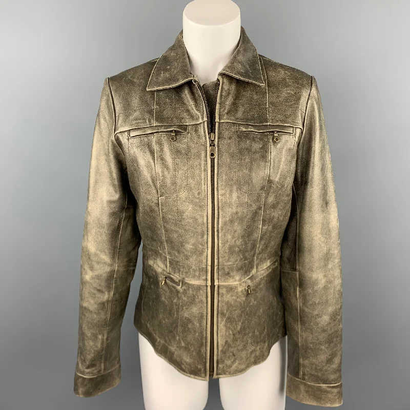 ALFANI Size M Taupe Distressed Leather Zipper Pockets Jacket Wool Jacket Cashmere Jacket Tweed Jacket ALFANI Size M Taupe Distressed Leather Zipper Pockets Jacket Wool Jacket Cashmere Jacket Tweed Jacket