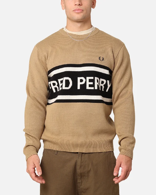 Fred Perry Graphic Sweater Warm Stone Collared Crew Neck Turtle Neck