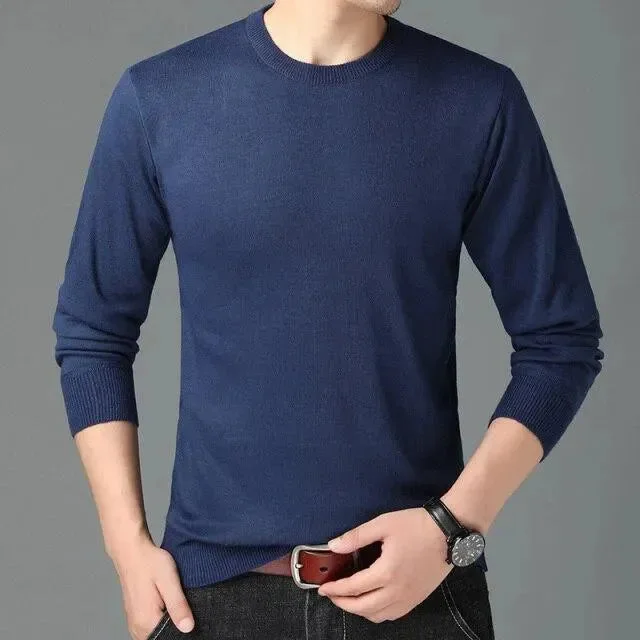 Casual Crewneck Men Sweaters Satin Blend Silk Blend Wool Blend