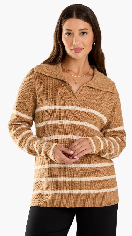 Wide Collar Striped Knit Sweater. Style FD1849704 Tailored Straight A-Line