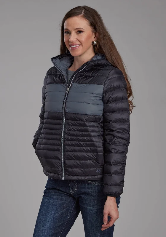 2165 BLACK NYLON HOODED DOWN JACKET Anorak Shell Jacket Lightweight Jacket