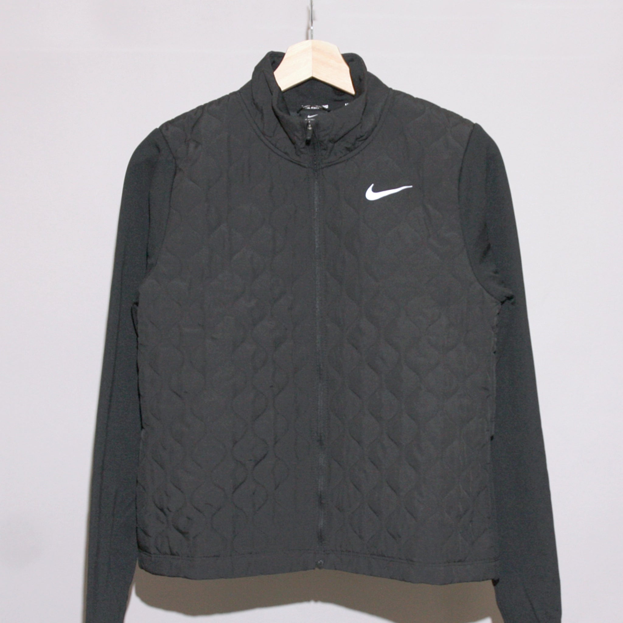 NIKE Women Aerolayer Synthetic Fill Quilted Running Jacket Knit Fabric Woven Fabric Fleece Fabric NIKE Women Aerolayer Synthetic Fill Quilted Running Jacket Knit Fabric Woven Fabric Fleece Fabric