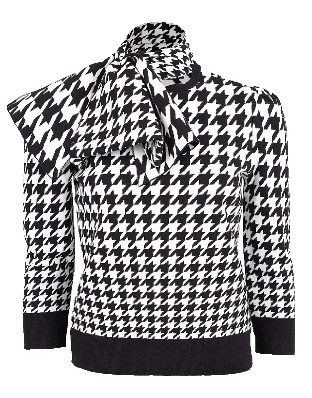 Houndstooth Neck Tie Sweater Modern Contemporary Chic