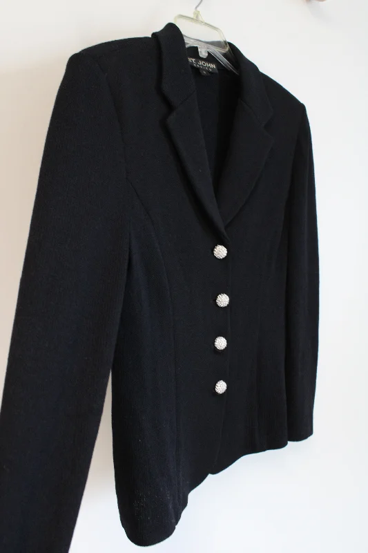 St. John Basics Black Knit Blazer Jacket | 8 Striped Jacket Polka Dot Jacket Floral Jacket St. John Basics Black Knit Blazer Jacket | 8 Striped Jacket Polka Dot Jacket Floral Jacket