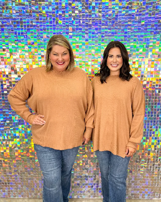 Astrid Ribbed Sweater - Tan Jersey Fabric Tulle Fabric Batik Fabric