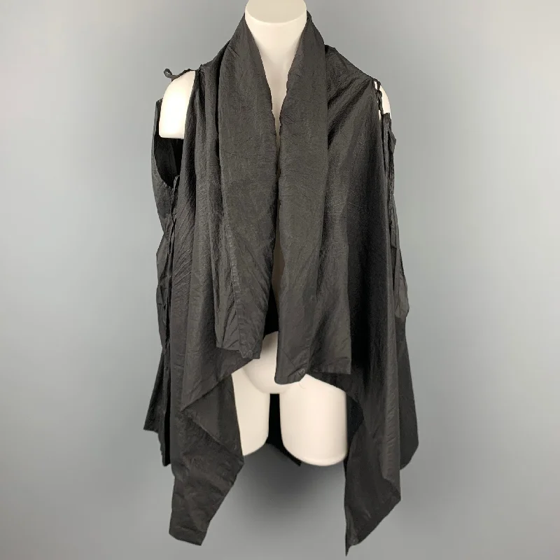 MASNADA Size One Size Black Textured Nylon Open Front Shawl Jacket Anorak Shell Jacket Lightweight Jacket MASNADA Size One Size Black Textured Nylon Open Front Shawl Jacket Anorak Shell Jacket Lightweight Jacket