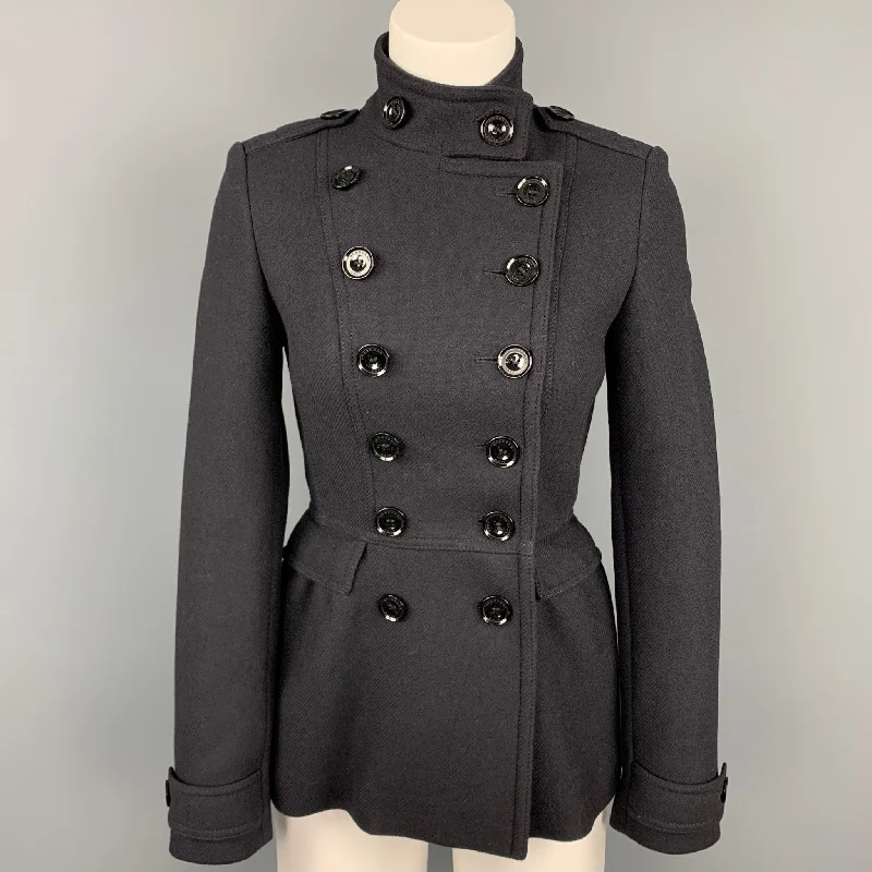 BURBERRY BRIT Size 2 Black Wool / Polyamide Double Breasted Jacket Collared Jacket Crew Neck Jacket Turtle Neck Jacket BURBERRY BRIT Size 2 Black Wool / Polyamide Double Breasted Jacket Collared Jacket Crew Neck Jacket Turtle Neck Jacket