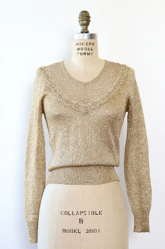 Stephanie Metallic Crochet Sweater S/M Transparent Opaque Sheer