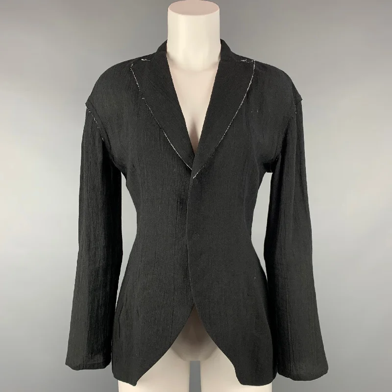 YOHJI YAMAMOTO Size S Black Wrinkled Rayon / Linen Jacket Fleece Jacket Down Jacket Parka YOHJI YAMAMOTO Size S Black Wrinkled Rayon / Linen Jacket Fleece Jacket Down Jacket Parka