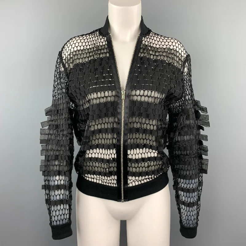 JEAN PAUL GAULTIER Size M Black Mesh Polyester Zip Up Jacket Appliqued Jacket Beaded Jacket Sequined Jacket JEAN PAUL GAULTIER Size M Black Mesh Polyester Zip Up Jacket Appliqued Jacket Beaded Jacket Sequined Jacket