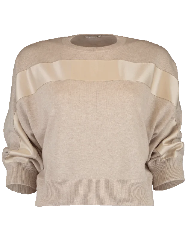 Cashmere Satin Stripe Sweater Hooded Caped Shawl Collar