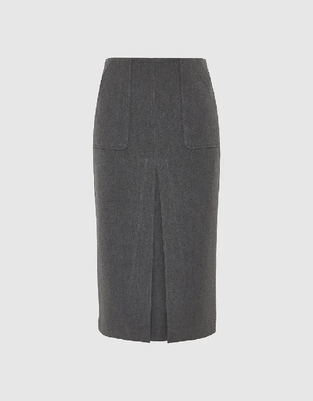 Split Hem Midi Straight Skirt linen skirt light