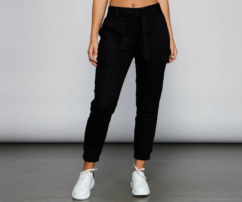 Basic And Chic High Waist Cargo Pants Cozy Knit Pants