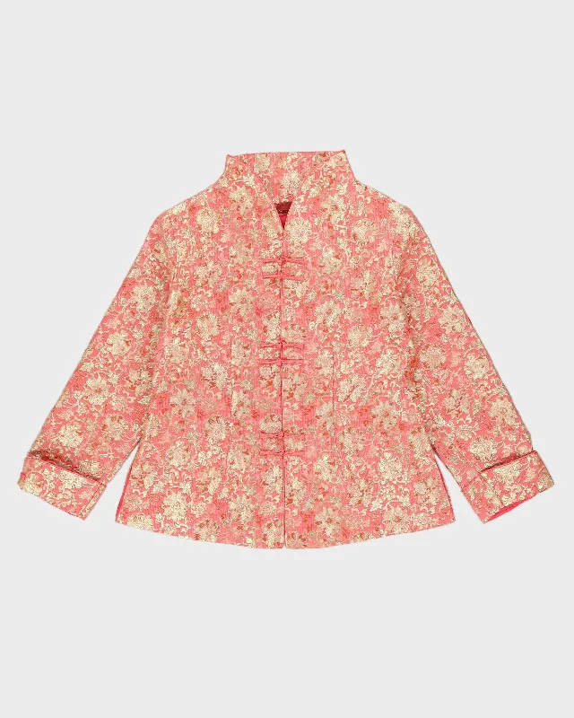 Pink Brocade Cheongsam Jacket - M Faux Fur Jacket Real Fur Jacket Shearling Jacket