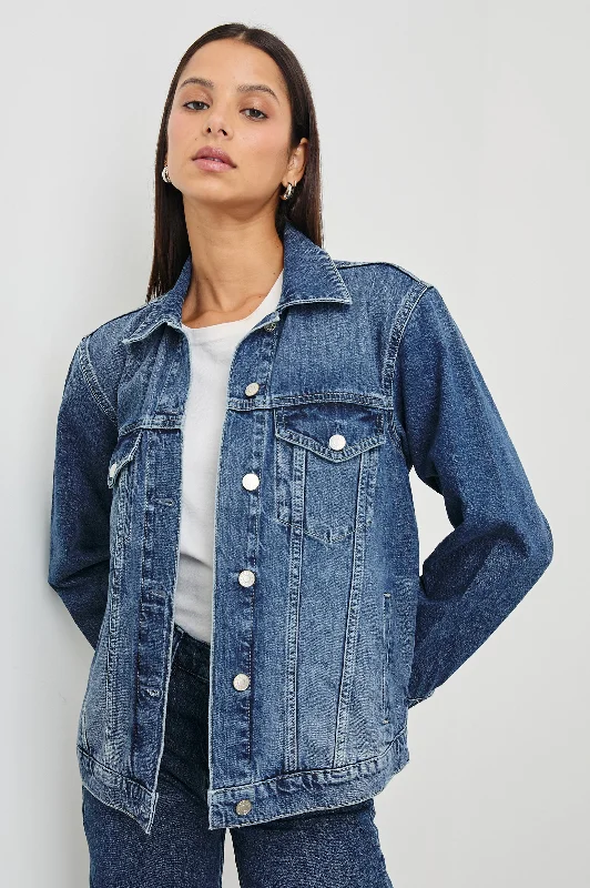 GROVE BOYFRIEND TRUCKER JACKET - INDIGO HAZE Notch Collar Peter Pan Collar Cowl Neck GROVE BOYFRIEND TRUCKER JACKET - INDIGO HAZE Notch Collar Peter Pan Collar Cowl Neck