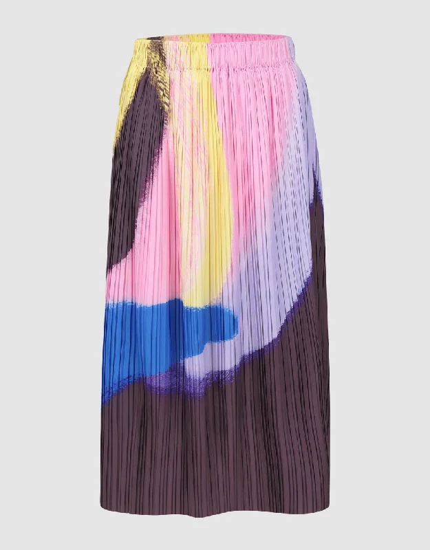 Elastic Waist Printed Midi A-Line Skirt linen skirt relaxed