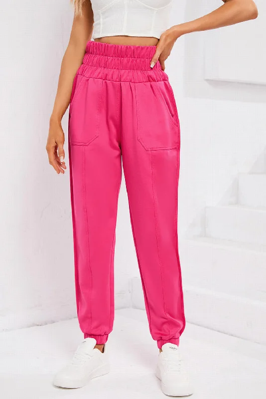 Rose Smocked Waist Jogger Pants Slim-Fit Leggings