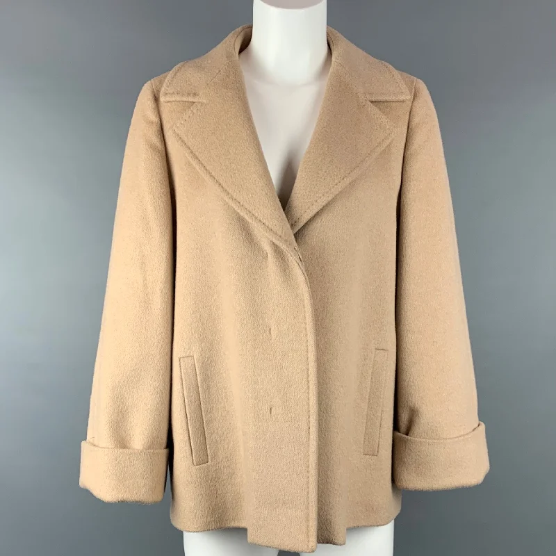 MAX MARA Size 12 Camel Hair Blend A-Line Jacket Faux Fur Fabric Real Fur Fabric Shearling Fabric MAX MARA Size 12 Camel Hair Blend A-Line Jacket Faux Fur Fabric Real Fur Fabric Shearling Fabric
