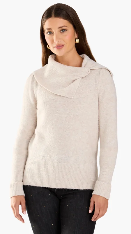 Bow Neck Slit Cowl Sweater. Style FD1766990 Fitted Loose Oversized