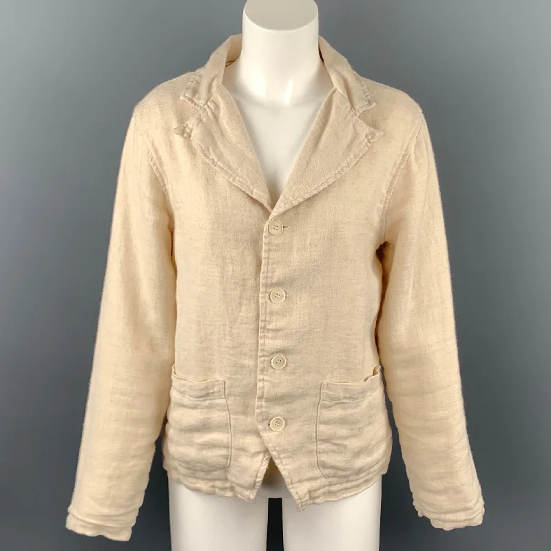 CP SHADES Size S Beige Wool / Linen Notch Lapel Jacket Hooded Jacket Caped Jacket Shawl Collar Jacket CP SHADES Size S Beige Wool / Linen Notch Lapel Jacket Hooded Jacket Caped Jacket Shawl Collar Jacket