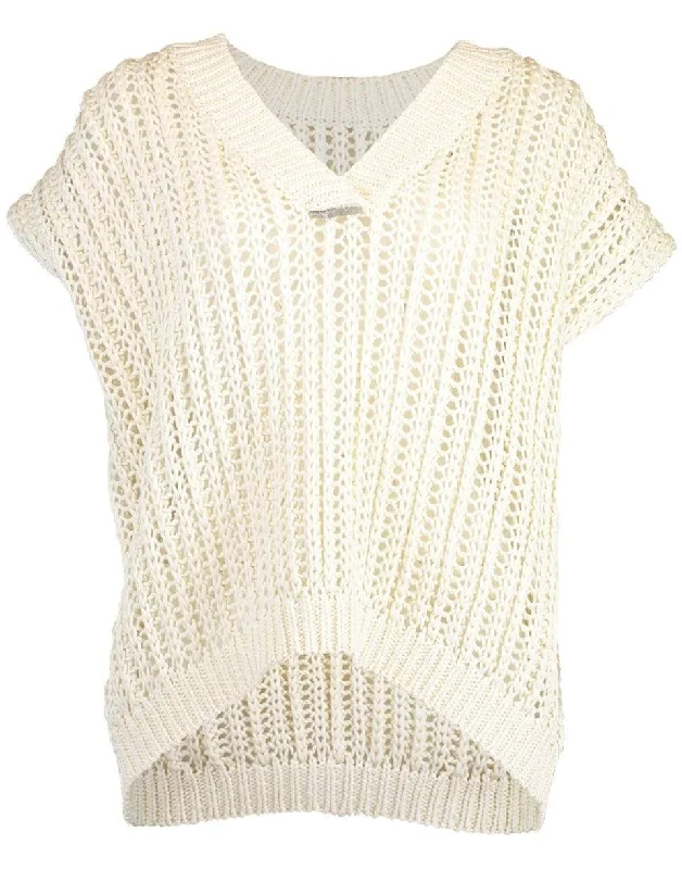 Open Weave V-Neck Sweater Anti-Pilling Anti-Shrink Durable