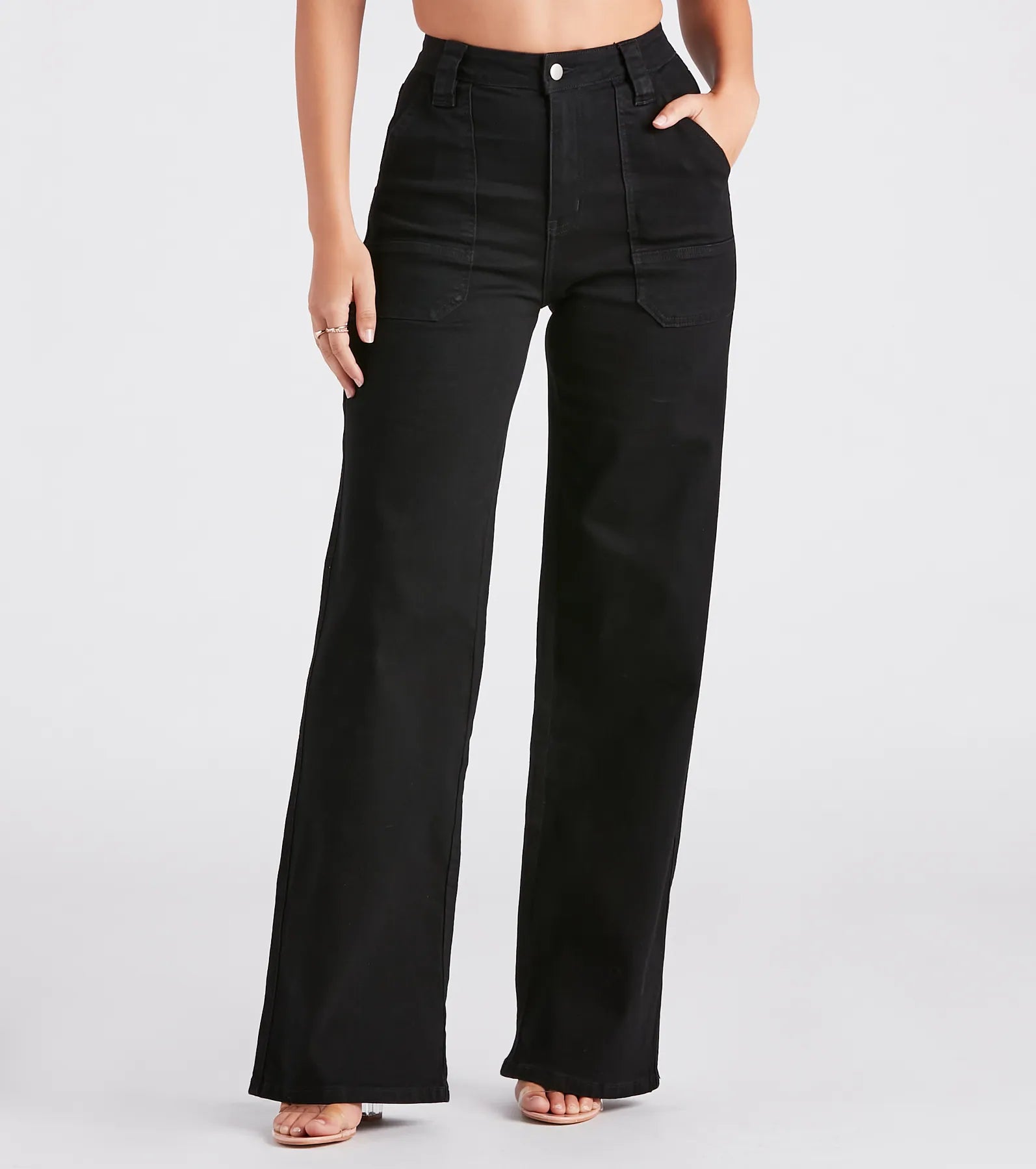 It's A Mood Wide Leg Twill Denim Pants Sleek Black Pants