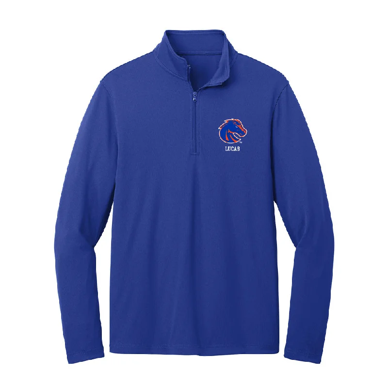 Boise State - NCAA Women's Gymnastics : Brantley Lucas - Lightweight Quarter Zip Jacket Wool Fabric Cashmere Fabric Tweed Fabric Boise State - NCAA Women's Gymnastics : Brantley Lucas - Lightweight Quarter Zip Jacket Wool Fabric Cashmere Fabric Tweed Fabric