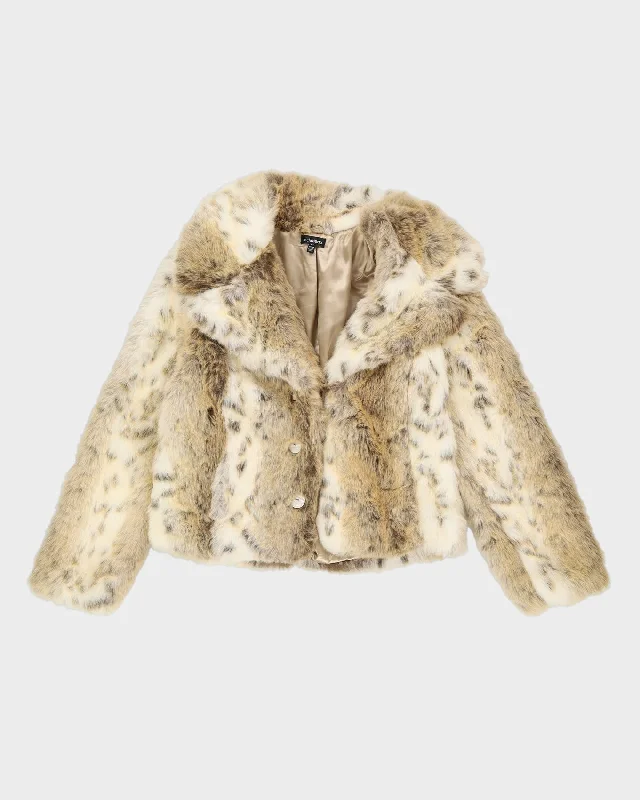 Y2K Beige Faux Fur Short Jacket - S Striped Jacket Polka Dot Jacket Floral Jacket