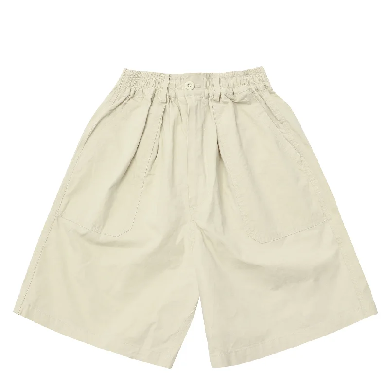 Kappy One Tuck Wide Fatigue Half Pants Cream Elegant Silk Pants
