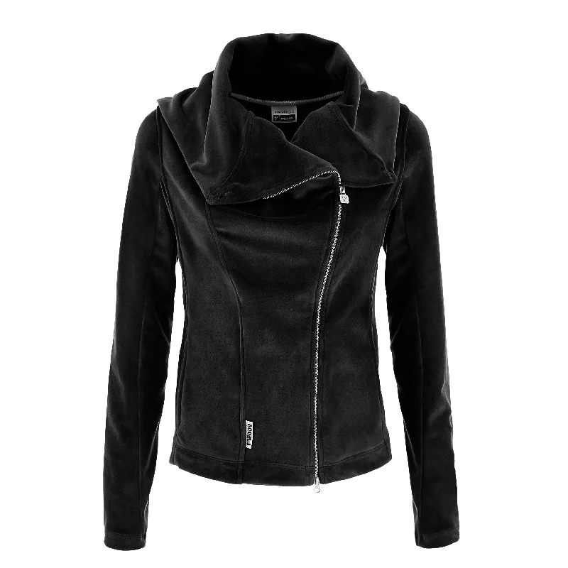 Velvet Jacket - Black Zip Front Button Front Snap Front