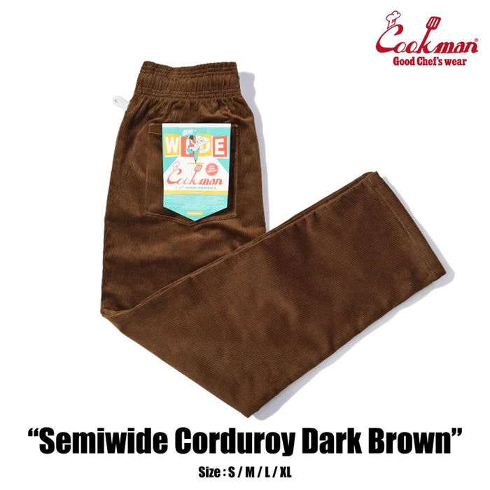 Cookman USA Chef Pants Semi-Wide Corduroy Dark Brown Trendy Palazzo Pants