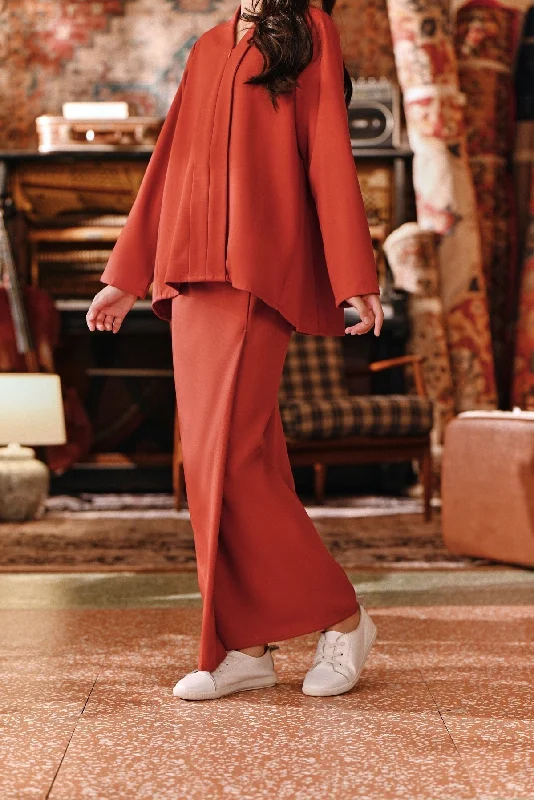 The Akar Kita Folded Skirt - Mandarin Red linen skirt natural
