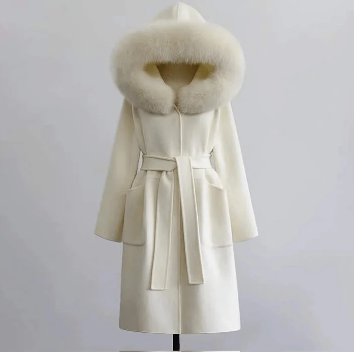 QIUCHEN- QC19055 hot-selling women warm trench jacket cashmere belt long plus size fox fur collar wool coat Ribbed Jacket Pleated Jacket Ruffled Jacket QIUCHEN- QC19055 hot-selling women warm trench jacket cashmere belt long plus size fox fur collar wool coat Ribbed Jacket Pleated Jacket Ruffled Jacket