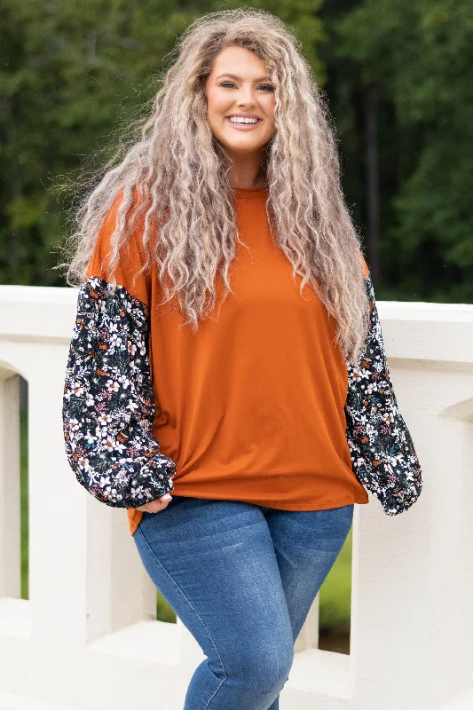 Ditzy Floral Top, Rust/Black