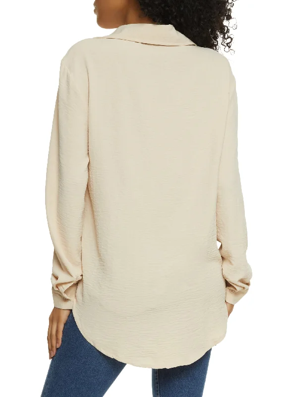 Crepe Knit Button Front Shirt