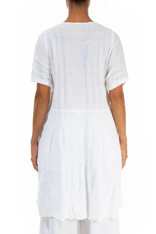 Buttoned Woven Texture White Linen Tunic