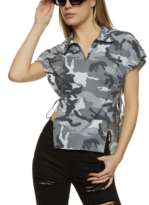 Camo Open Side Collared Tee