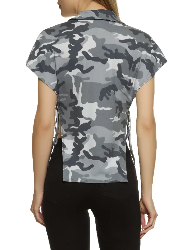 Camo Open Side Collared Tee