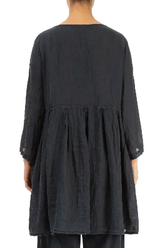 Gathered Graphite Gauze Linen Tunic