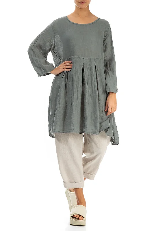 Gathered Sage Gauze Linen Tunic