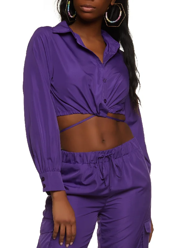 Nylon Tie Back Cropped Shirt