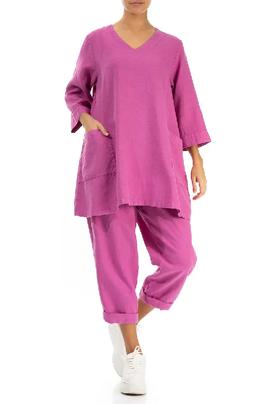 Twin Pockets Wild Berry Linen Tunic