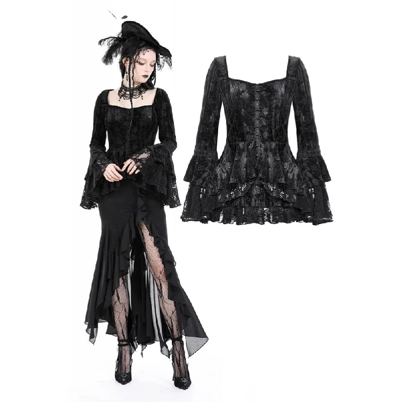 Women's Gothic Falre Sleeved Ruffled Velvet Shirt