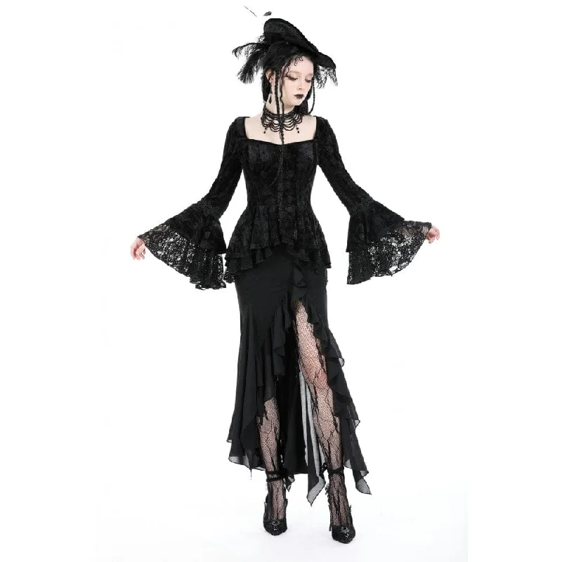 Women's Gothic Falre Sleeved Ruffled Velvet Shirt