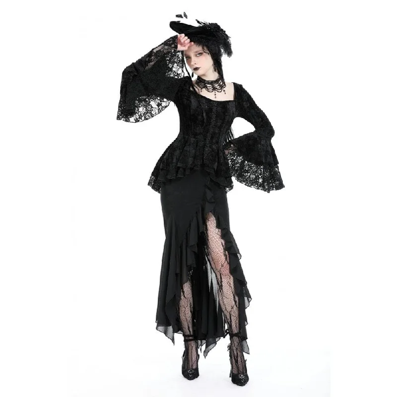 Women's Gothic Falre Sleeved Ruffled Velvet Shirt